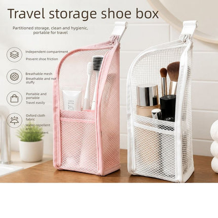 Stand-Up Breathable Mesh Toiletry Organizer, Multifunctional Waterproof Travel Cosmetic Bag, Travel Cosmetic Bag - White