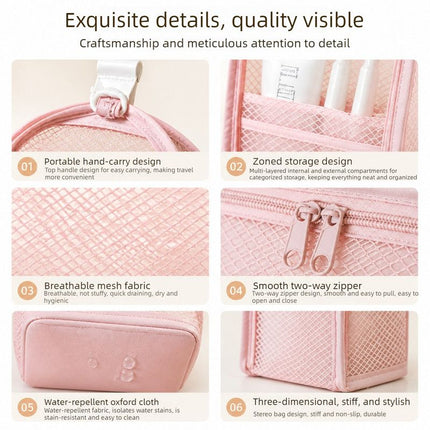 Stand-Up Breathable Mesh Toiletry Organizer, Multifunctional Waterproof Travel Cosmetic Bag, Travel Cosmetic Bag - White