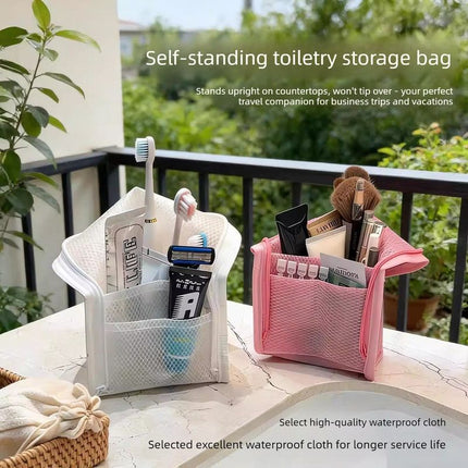 Stand-Up Breathable Mesh Toiletry Organizer, Multifunctional Waterproof Travel Cosmetic Bag, Travel Cosmetic Bag - White