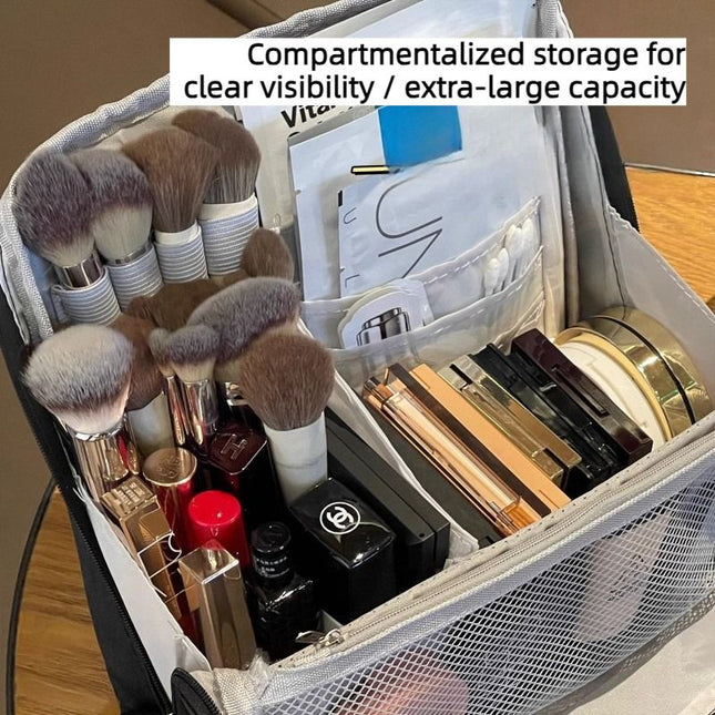 Portable Multi-Functional Toiletry Bag Stand-Up Large-Capacity Storage Bag for Makeup Brushes – product detail