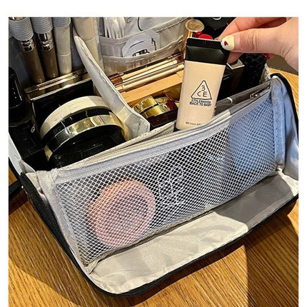 Portable Multi-Functional Toiletry Bag, Stand-Up Large-Capacity Storage Bag for Makeup Brushes, Cosmetics, and Toiletries, Jinbu Multi-Compartment Storage Bag - Yellow