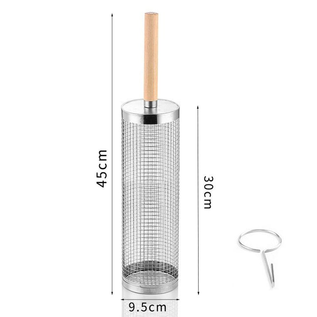 Food-grade stainless steel rotisserie skewer 360 Degree rotatable with heat-resistant wooden handle outdoor
