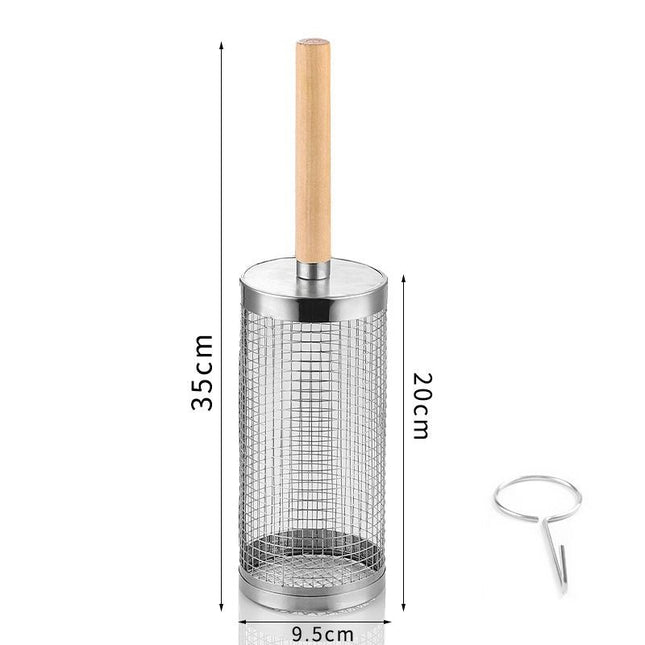 Food-grade stainless steel rotisserie skewer 360 Degree rotatable with heat-resistant wooden handle outdoor