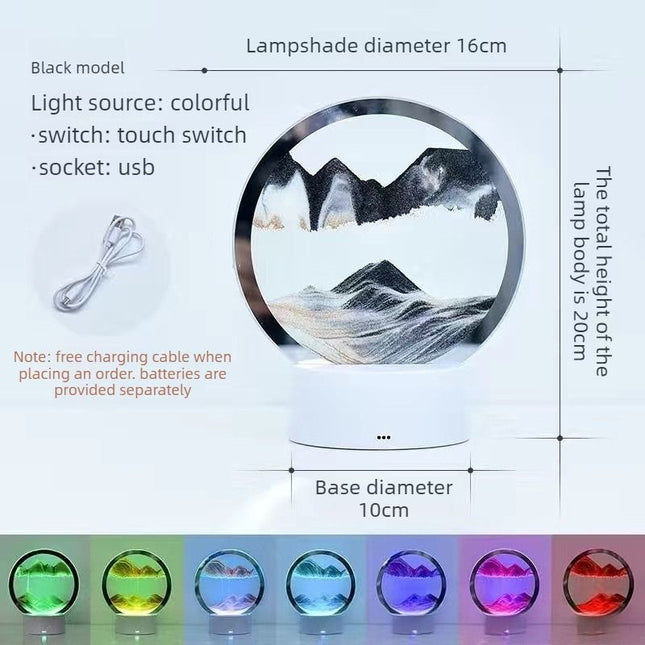 Creative 3D Sand Art Night Light Multi-Color Touch-Sensitive Dimmable Desktop Ornament Dual Power