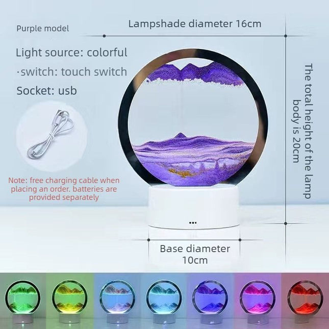 Creative 3D Sand Art Night Light Multi-Color Touch-Sensitive Dimmable Desktop Ornament USB/Battery