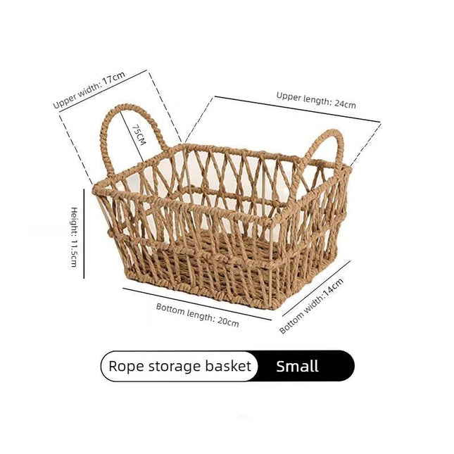 Handwoven paper rope storage basket with a rectangular design and two handles perfect for organizing – product detail