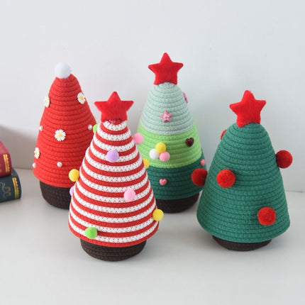 Christmas-themed cotton yarn woven storage basket, Christmas tree-shaped desktop storage box with lid, entryway key and remote control organizer - cosmetic storage box - green