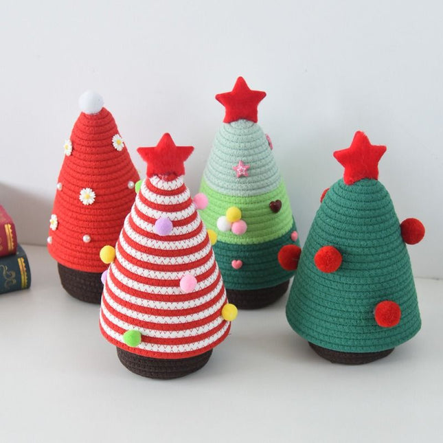 Christmas-themed cotton yarn woven storage basket Christmas tree-shaped desktop storage box with – product detail