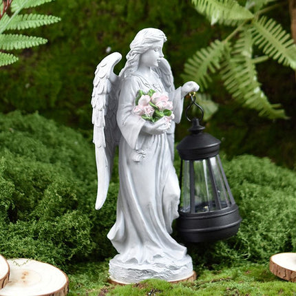 Solar-Powered Angel Lantern Outdoor Light, Resin Waterproof Garden Decorative Light, Walkway and Lawn Mood Light, Garden Statue Ornament for Ambiance