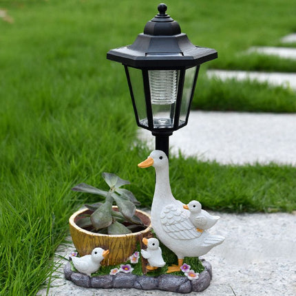 Creative Cute Duck Resin Flower Pot Solar Outdoor Light, Courtyard and Garden Decorative Ornament—Retro Lawn Ambiance Night Light, Multifunctional Flower Pot Ornament, Balcony Plant Decorative Floor Lamp