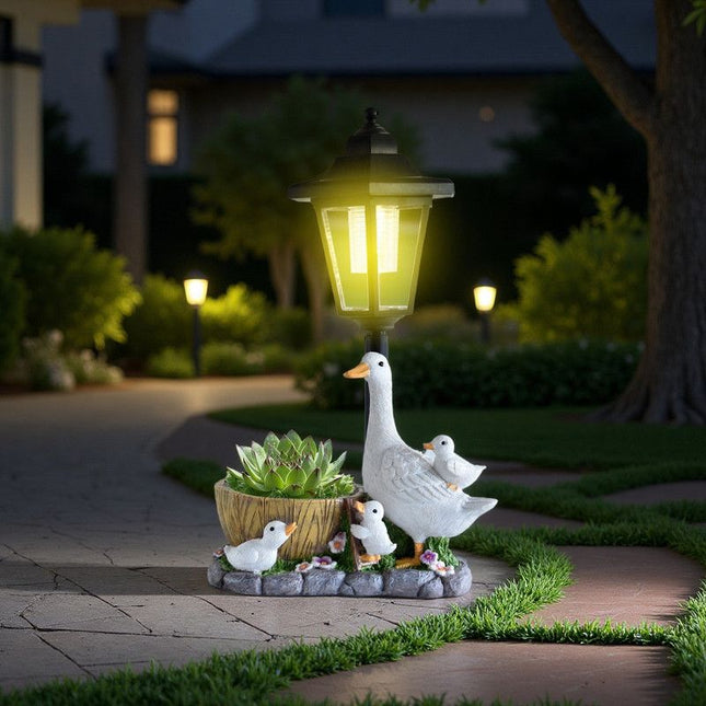 Creative Cute Duck Resin Flower Pot Solar Outdoor Light Courtyard and Garden Decorative Ornament – product detail