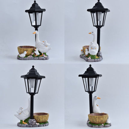 Creative Cute Duck Resin Flower Pot Solar Outdoor Light, Courtyard and Garden Decorative Ornament—Retro Lawn Ambiance Night Light, Multifunctional Flower Pot Ornament, Balcony Plant Decorative Floor Lamp