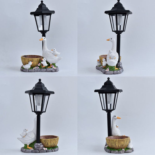 Creative Cute Duck Resin Flower Pot Solar Outdoor Light Courtyard and Garden Decorative Ornament