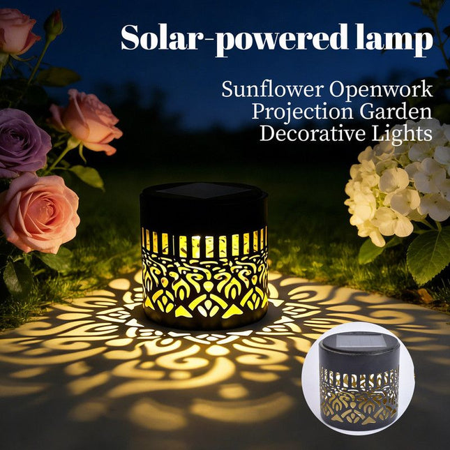 Solar-Powered Wrought Iron Mandala Pattern Openwork Projection Light Courtyard and Garden Mood