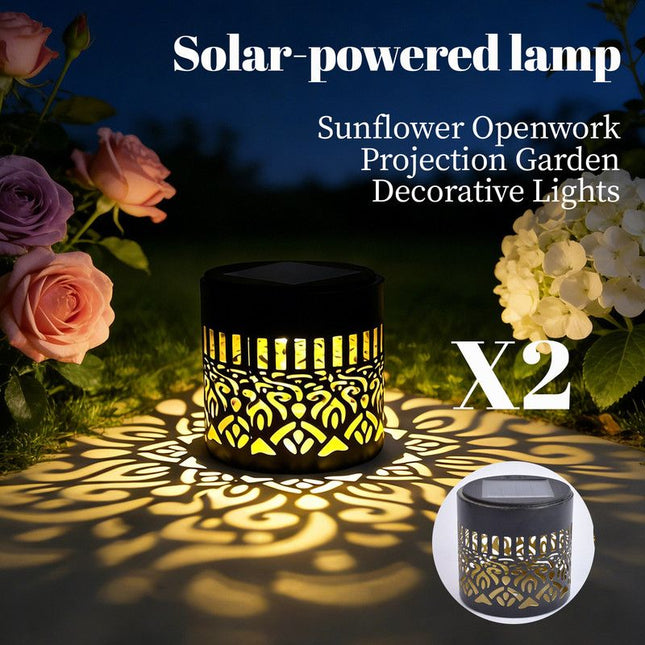 Solar-Powered Wrought Iron Mandala Pattern Openwork Projection Light Courtyard and Garden Mood