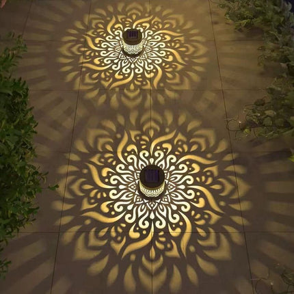 Solar-Powered Wrought Iron Mandala Pattern Openwork Projection Light, Courtyard and Garden Mood Light, Outdoor Waterproof Wrought Iron Garden Light, Lawn Night Light - 2-Pack