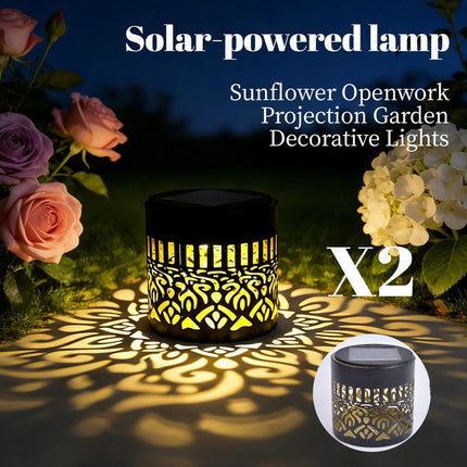 Solar-Powered Wrought Iron Mandala Pattern Openwork Projection Light, Courtyard and Garden Mood Light, Outdoor Waterproof Wrought Iron Garden Light, Lawn Night Light - 2-Pack