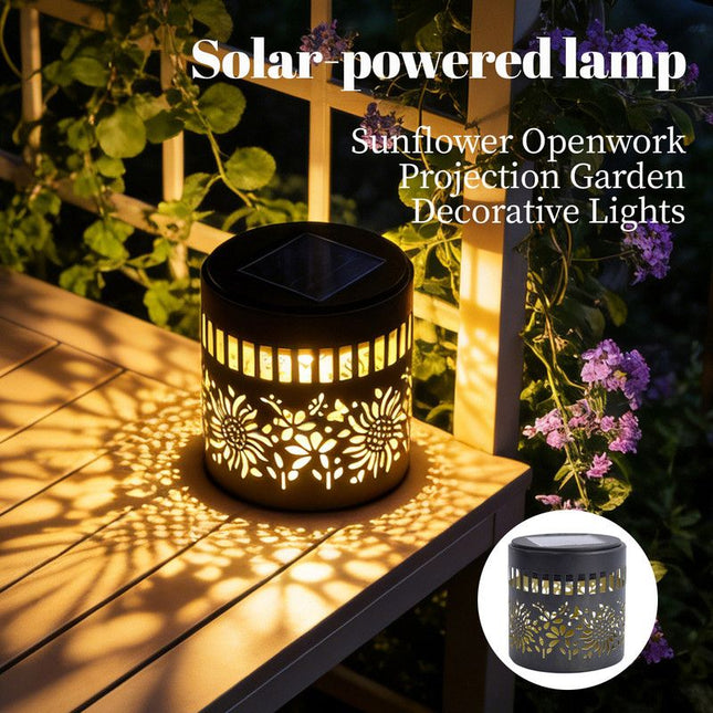Solar-Powered Wrought Iron Sunflower-Patterned Openwork Projection Light Courtyard and Garden Mood