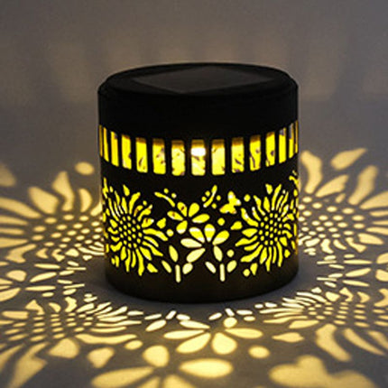 Solar-Powered Wrought Iron Sunflower-Patterned Openwork Projection Light, Courtyard and Garden Mood Light, Outdoor Waterproof Wrought Iron Garden Light, Lawn Night Light - 2-Pack
