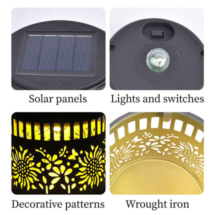 Solar-Powered Wrought Iron Sunflower-Patterned Openwork Projection Light, Courtyard and Garden Mood Light, Outdoor Waterproof Wrought Iron Garden Light, Lawn Night Light - 2-Pack