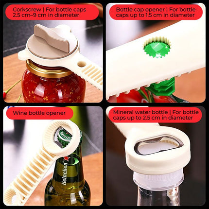4-in-1 Multi-Function Can Opener, Essential Kitchen Tool for Opening Lids, Multi-Size Bottle Opener - Green