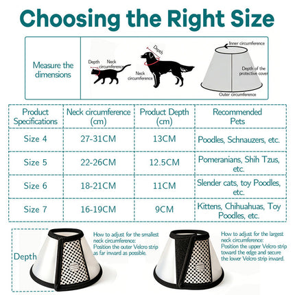 Classic Elizabethan Collar - Anti-Licking Collar - Multiple Sizes - Adjustable - Bite-Resistant - Transparent - Flea & Tick Prevention & Anti-Licking - Velcro Closure - For Cats & Dogs -16-19CM - 1 Piece