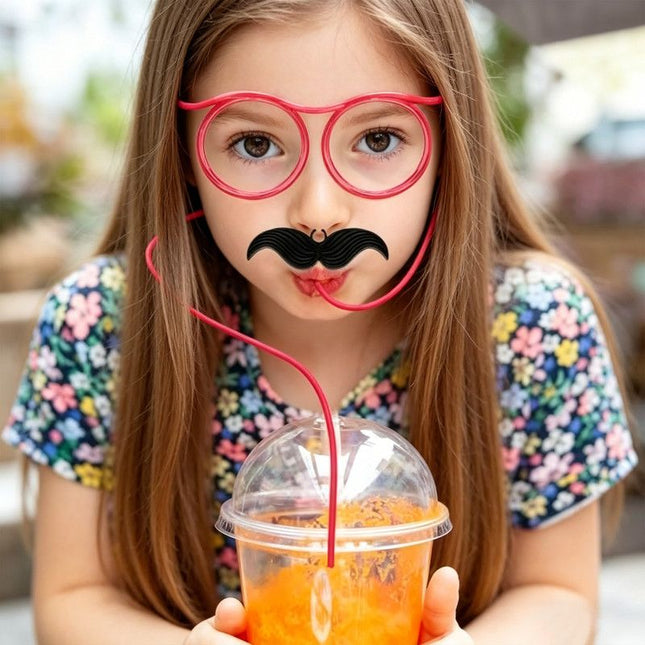 5-Pack Round Glasses-Shaped Straw PETG Food-Grade Odorless Reusable Cute & Funny Novelty Straw – product detail