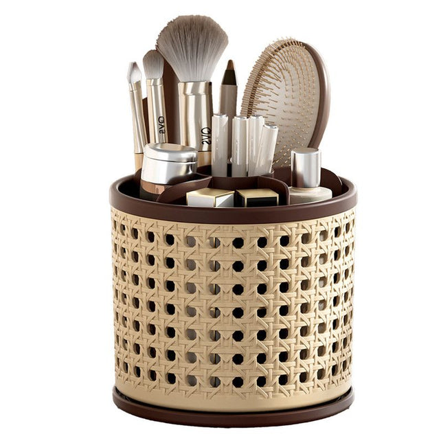 Mid-Century Vintage Makeup Organizer Desktop Pen Holder Rotating Storage Rack Large Capacity