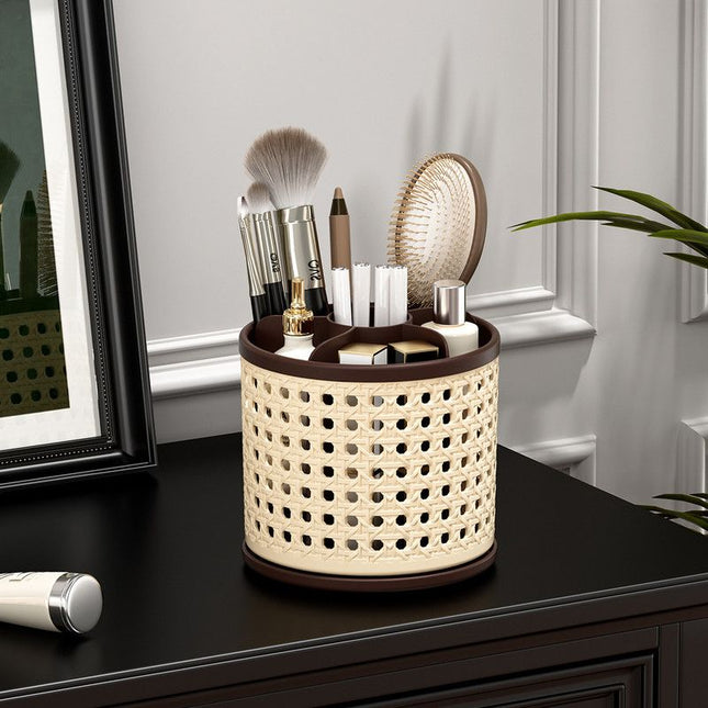Mid-Century Vintage Makeup Organizer Desktop Pen Holder Rotating Storage Rack Large Capacity – product detail