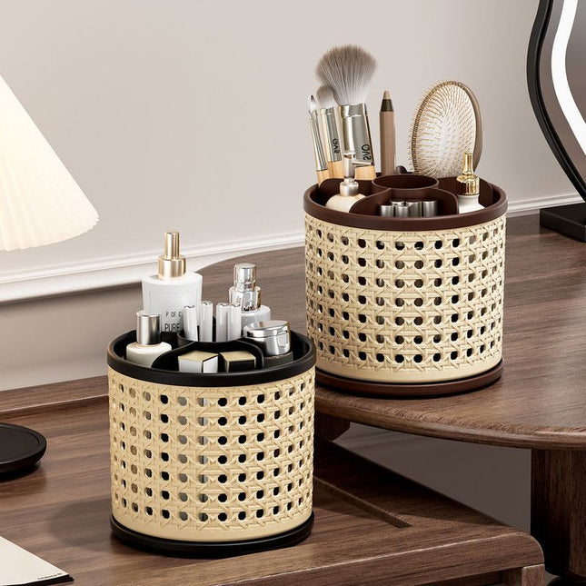 Mid-Century Vintage Makeup Organizer Desktop Pen Holder Rotating Storage Rack Large Capacity – product detail