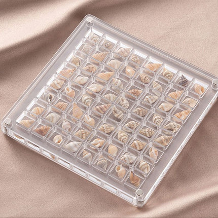 Acrylic Magnetic Seashell Display Box,Clear Sea Shell Display Box,Beach Magnet Storage Organizer Case for Seashell Diamond Beads,64 Grids,Transparent,1 Pack