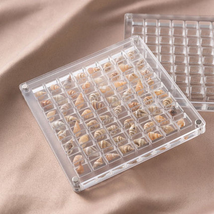 Acrylic Magnetic Seashell Display Box,Clear Sea Shell Display Box,Beach Magnet Storage Organizer Case for Seashell Diamond Beads,64 Grids,Transparent,1 Pack