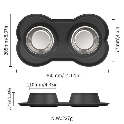 Anti Tip Stainless Steel Dog Bowl 2 in 1 Food Water Bowl