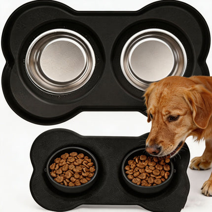 Anti Tip Stainless Steel Dog Bowl 2 in 1 Food Water Bowl