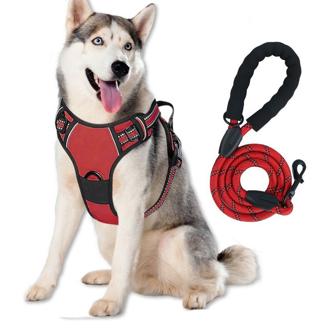 Reflective Dog Harness Leash Set Anti Pull Vest for Pets V1289-PET-ROPE-002-RED