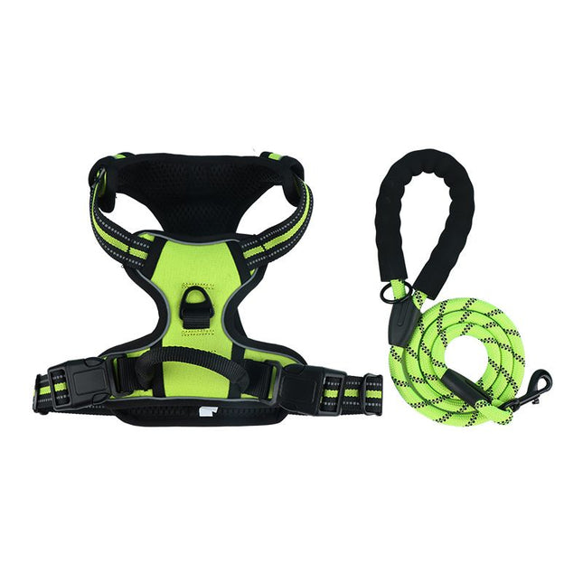 Reflective Dog Harness Leash Set Anti Pull Vest for Pets V1289-PET-ROPE-007-GREEN