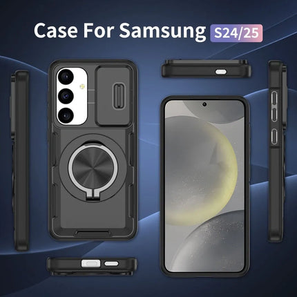 2-in-1 Magnetic Sliding Lens Case, Black for Samsung S24