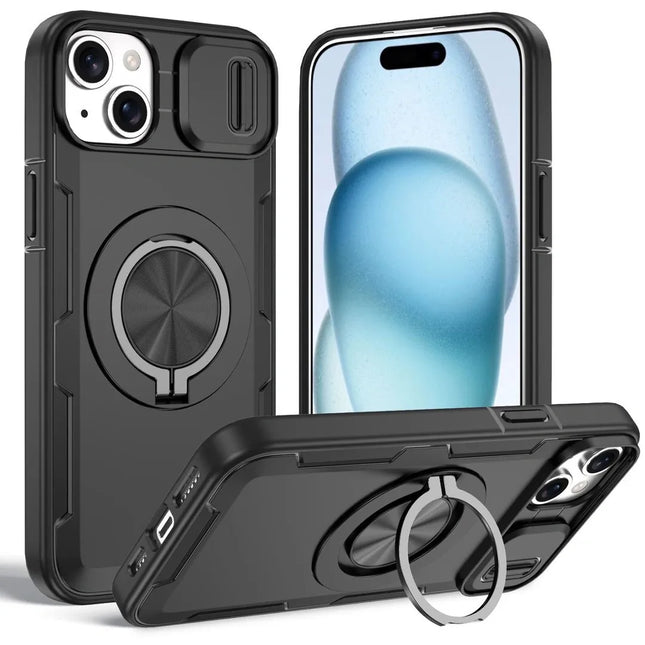 Red Warrior 2-in-1 Magnetic Sliding Lens Case black for iPhone 15 V1293-MCH15