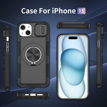 Red Warrior 2-in-1 Magnetic Sliding Lens Case black for iPhone 15