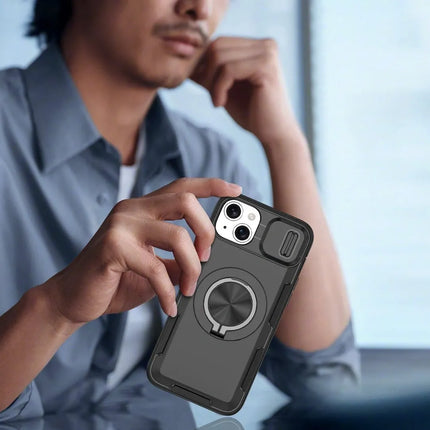 Red Warrior 2-in-1 Magnetic Sliding Lens Case black for iPhone 15 Plus