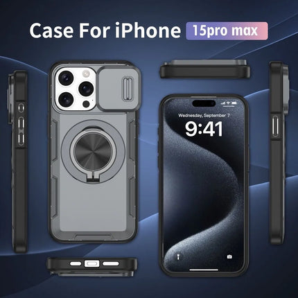 Red Warrior 2-in-1 Magnetic Sliding Lens Case grey for iPhone 15 Pro Max