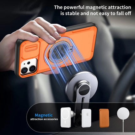 2-in-1 Magnetic Sliding Lens Case, Orange for iPhone 12
