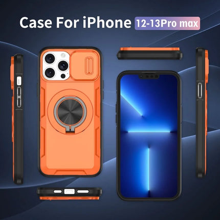 2-in-1 Magnetic Sliding Lens Case, Orange for iPhone 13