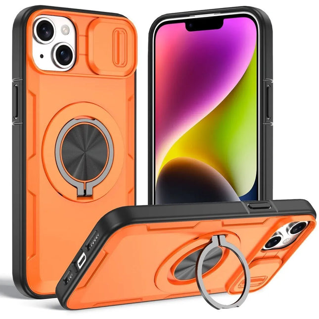 2-in-1 Magnetic Sliding Lens Case Orange for iPhone 14 Plus V1293-MCHCS-14PLUS