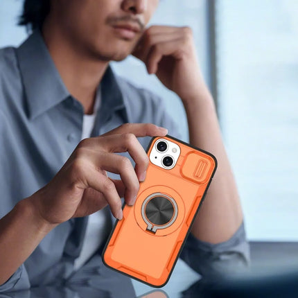 2-in-1 Magnetic Sliding Lens Case, Orange for iPhone 14 Plus