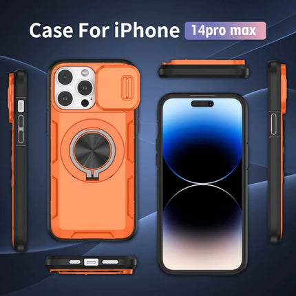 Red Warrior 2-in-1 Magnetic Sliding Lens Case orange for iPhone 14 Pro Max