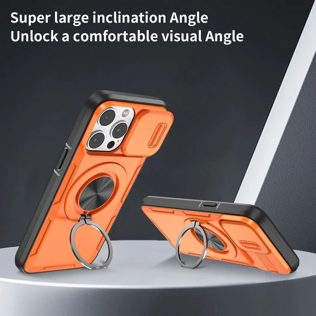 Red Warrior 2-in-1 Magnetic Sliding Lens Case orange for iPhone 14 Pro – product detail