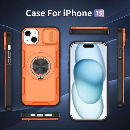 Red Warrior 2-in-1 Magnetic Sliding Lens Case orange for iPhone 15