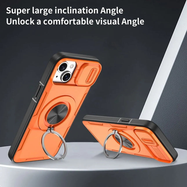 Red Warrior 2-in-1 Magnetic Sliding Lens Case orange for iPhone 15 Plus – product detail