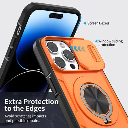 Red Warrior 2-in-1 Magnetic Sliding Lens Case orange for iPhone 15 Pro